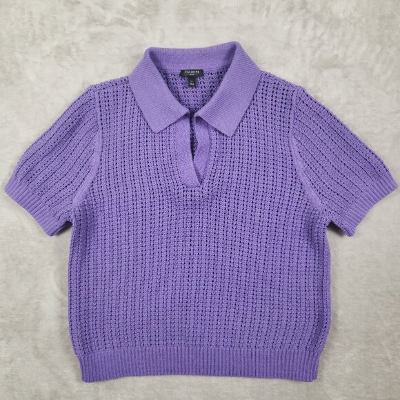 Talbots Purple Pointelle Knit Polo Collar Top Womens Size Lp - Picture 1 of 6